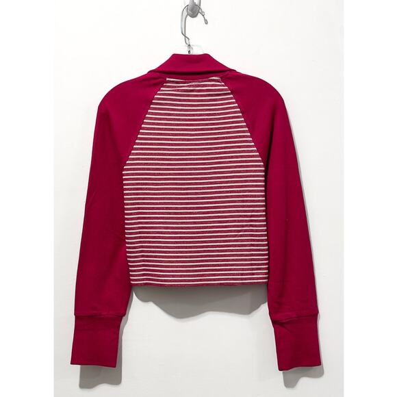 NWT: Pilcro - Women's Cropped, Half Zip, Striped & Solid, Raspberry Pullover (S) - Picture 2 of 4